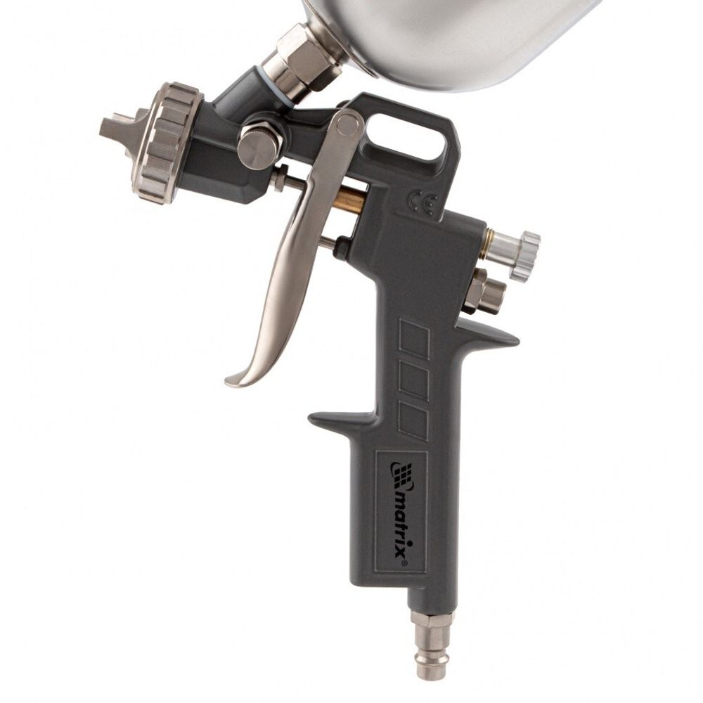 Краскораспылитель пневматический с верхним бачком V 0.6 л, сопло D 1.2, 1.5 и 1.8 мм Matrix, 57314