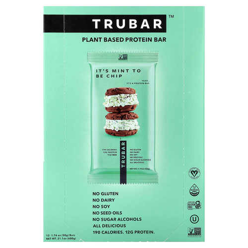 Trubar, протеиновый батончик на растительной основе, мятная крошка, 12 батончиков по 50 г (1,76 унции)