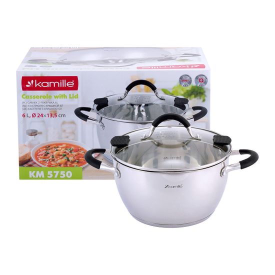 Кастрюля 6 л. из нержавеющей стали Kamille КМ-5750