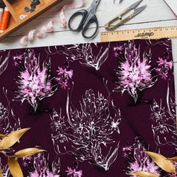 Ткань таффета бело-розовые воздушные растения