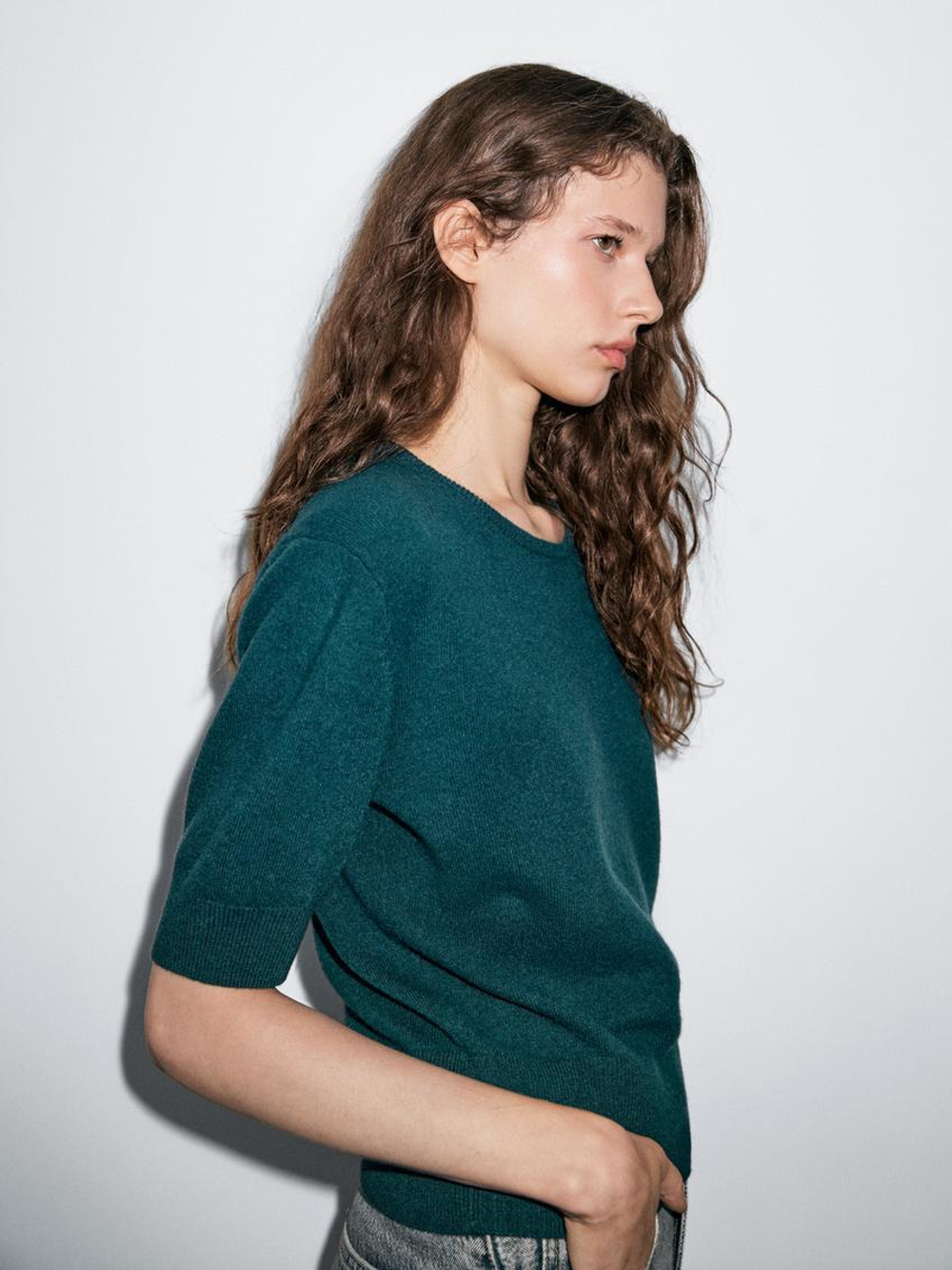 Massimo Dutti Свитер с короткими рукавами из смесовой шерсти, темно-синий