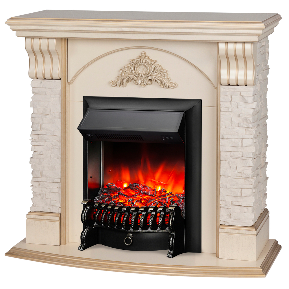 Каминокомплект Real Flame Athena WT с очагом Fobos Lux Black (без пульта)