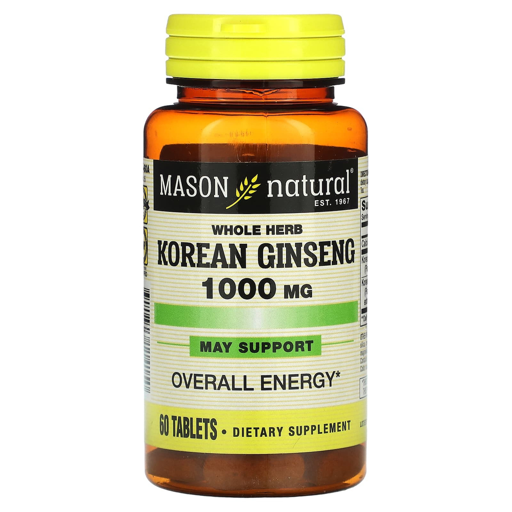 Mason Natural, Корейский женьшень, цельные травы, 60 таблеток