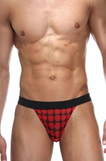 Мужские трусы-тонги в горох (Размер: L-XL) (Цвет: красный с черным)