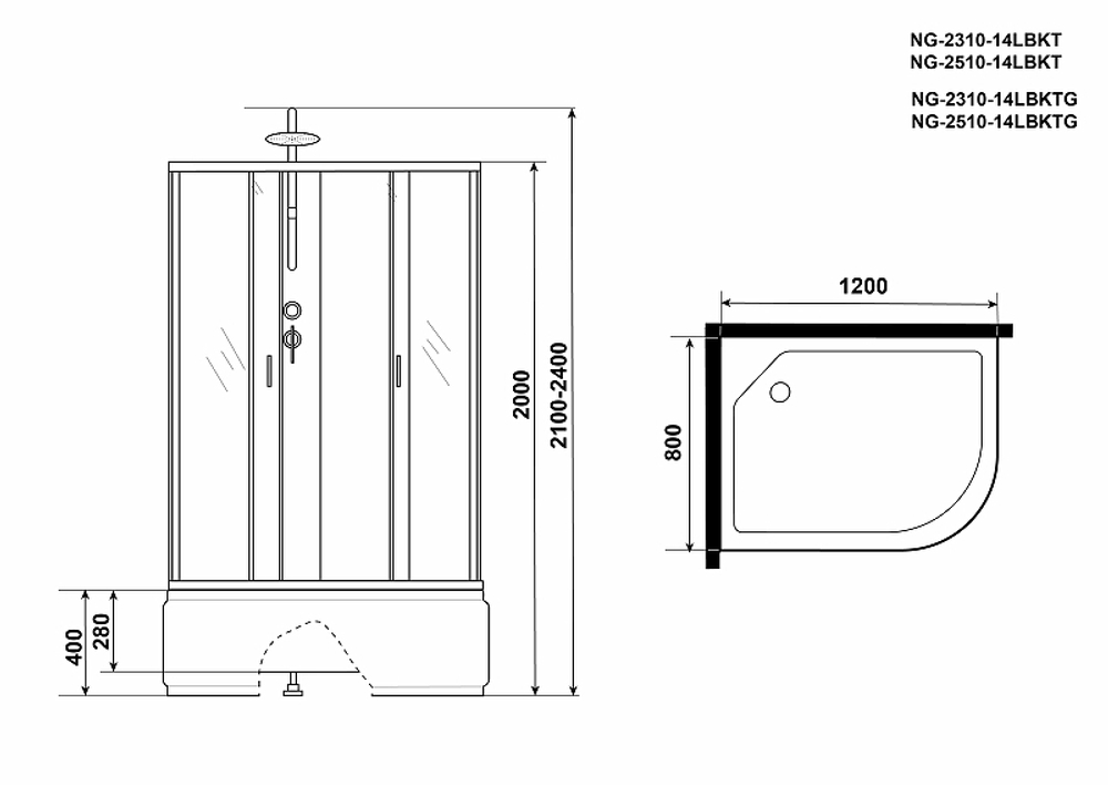 Душевая кабина Niagara Classic 120x80 L NG-2310-14LBKTG с гидромассажем