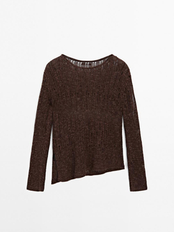 Massimo Dutti Асимметричный свитер ажурной вязки, пестро-коричневый