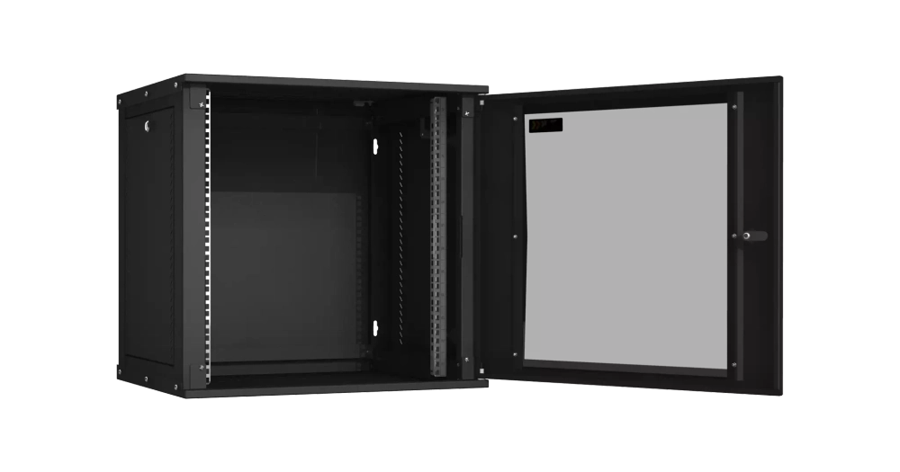 Шкаф настенный 12U, Ш600хГ450, стеклянная дверь, цельнометаллические стенки, черный