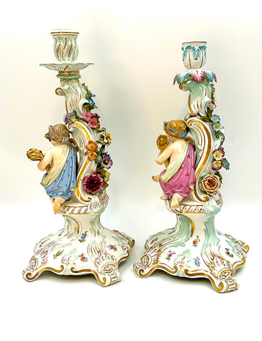 Пара подсвечников. Времена года. Meissen (Мейсен). Фарфор. Германия. XIX в.