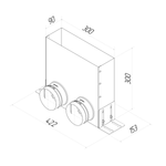 Присоединительная коробка VPU 300×90/90×2 на 2 выхода, угловая прямоугольная