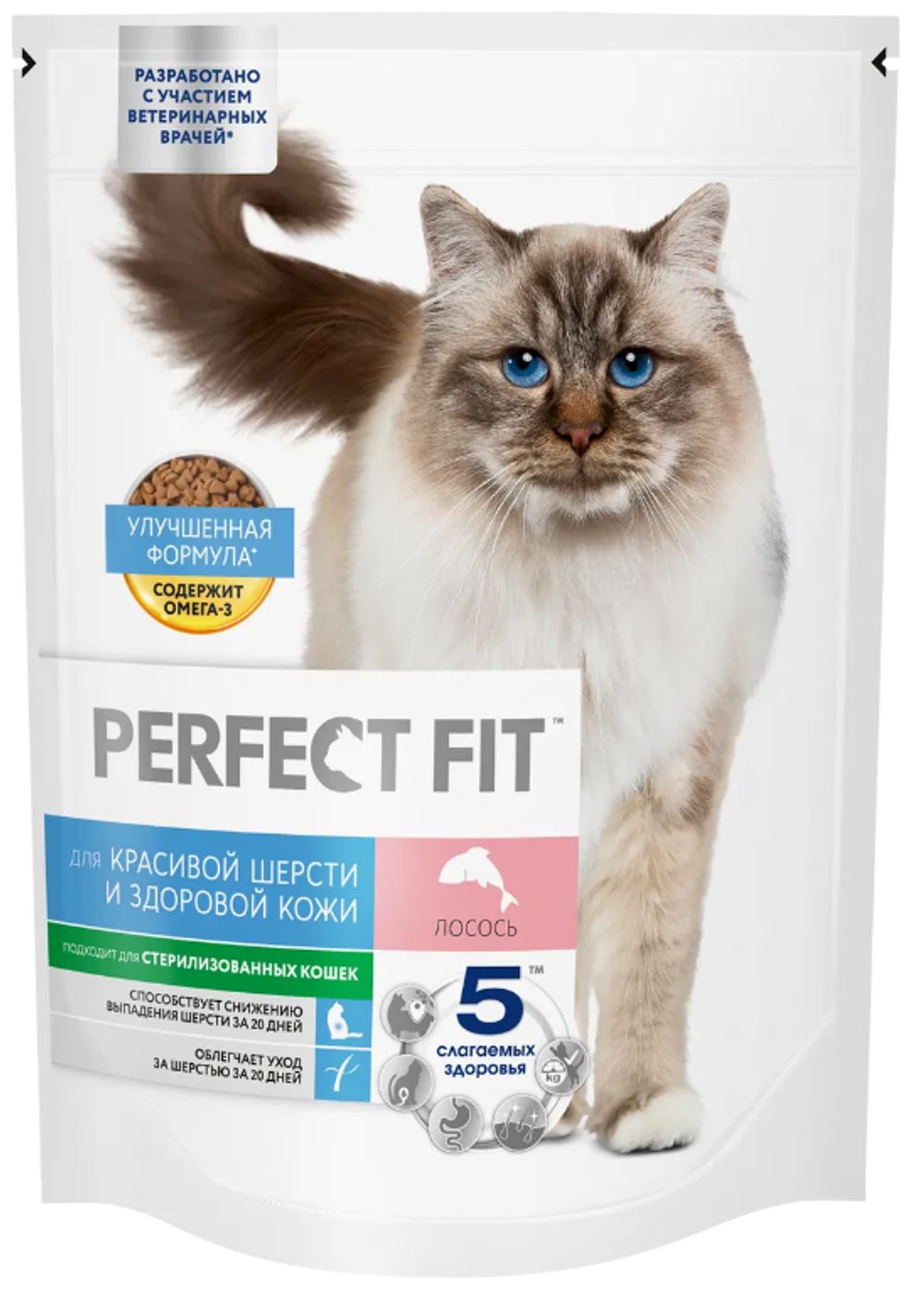 Perfect Fit Сухой корм для кошек д шерсти кож лосось 650 г