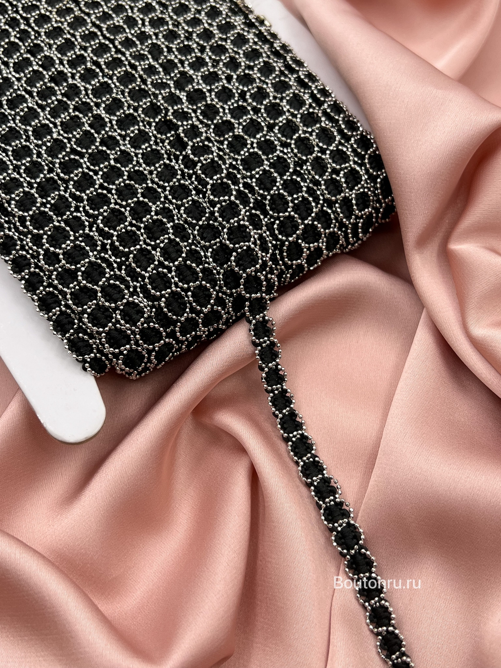 Тесьма черная серебро окантовка мониль (цепь)