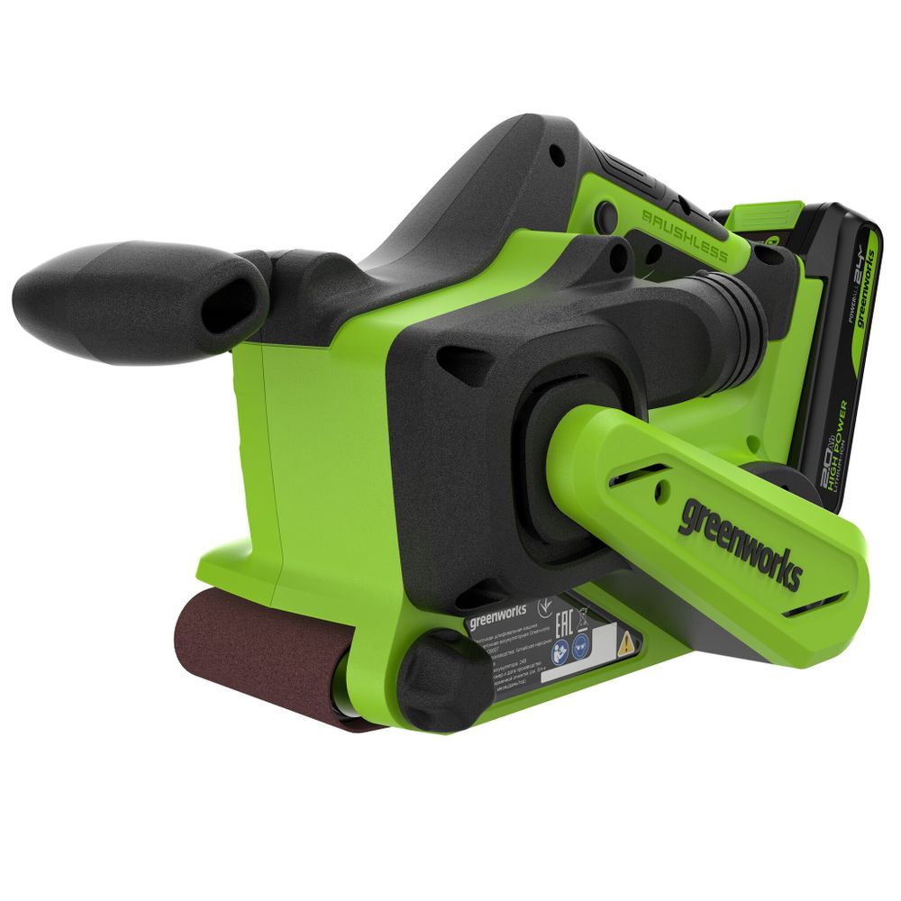 Ленточная шлифовальная машина акк. Greenworks G24BS, 24V, б/щет, 75х457мм, 259 м/мин,1х2Ач,ЗУ,кор (3100607CUA)