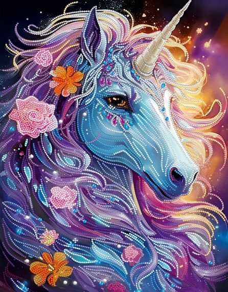 Almaz qaşlarla tablo \ Алмазная вышивка \ Diamond painting Единорог в цветах