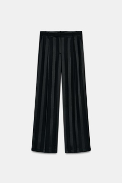 ZARA БРЮКИ JACQUARD В ПОЛОСКУ С МЕТАЛЛИЗИРОВАННОЙ НИТЬЮ, ЧЕРНЫЙ