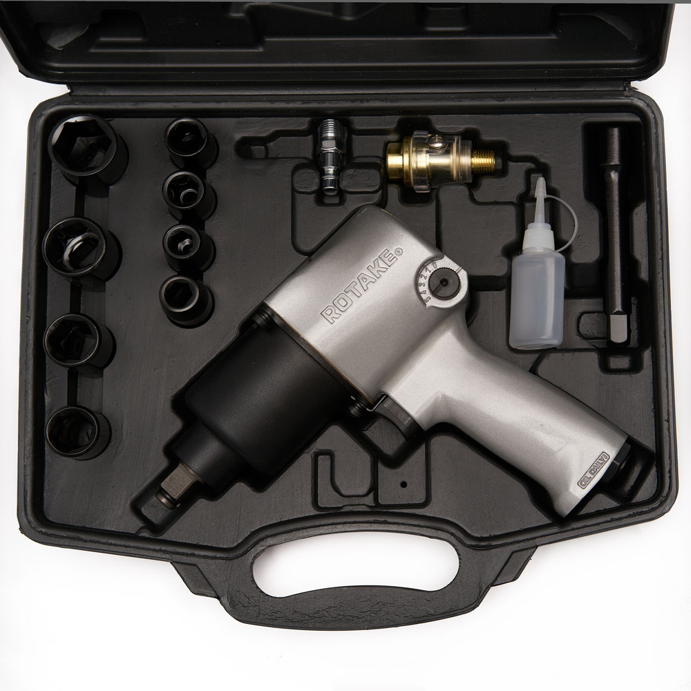 Гайковерт пневматический RT-5268K, 1/2", 700Нм, 7000об/мин, 6,2бар, с набором головок