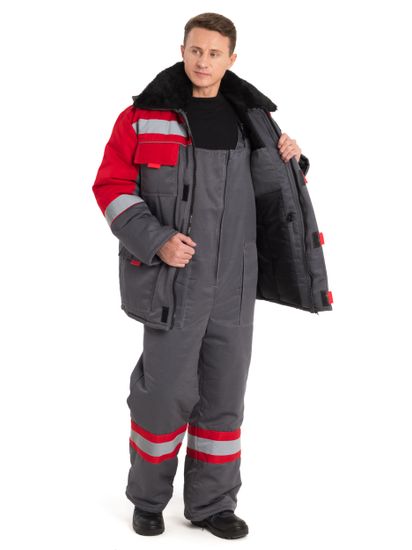 Костюм зимний "Нова" полукомбинезон (серый/красный)