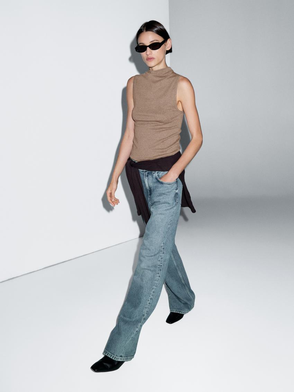 Massimo Dutti Топ из 100% хлопка с воротником, норка