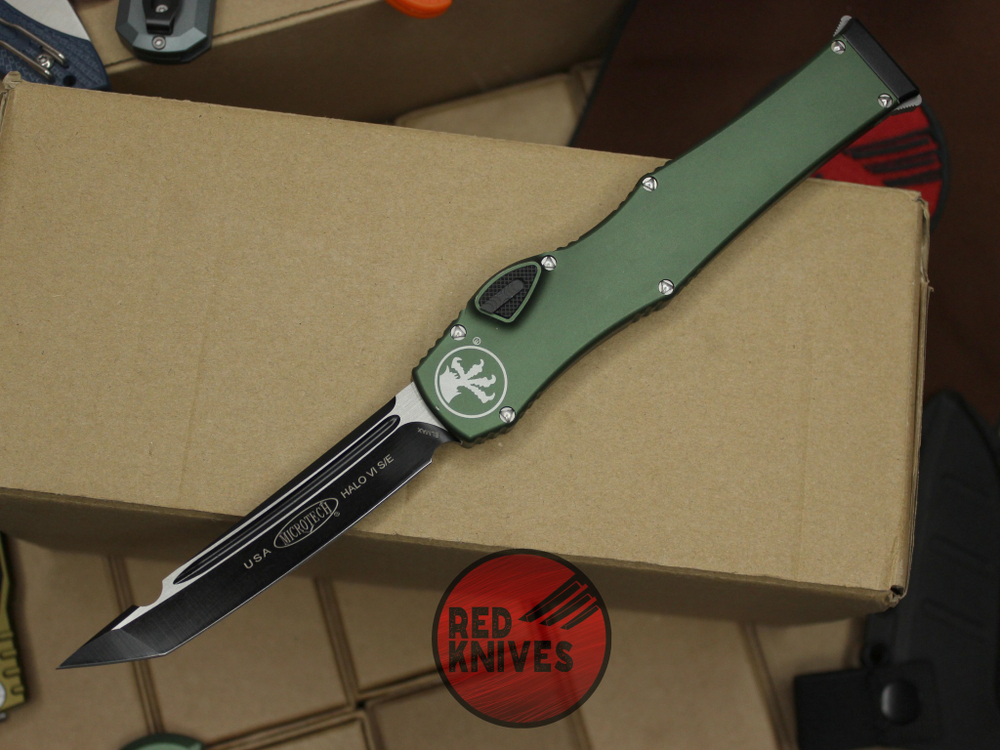 Нож Microtech Halo 6 T/E - зеленая рукоять , клинок черный