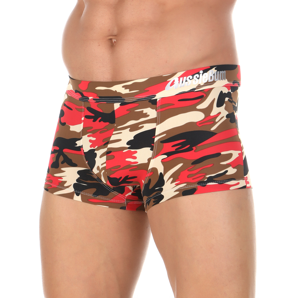 Мужские трусы хипсы красные с камуфляжным принтом Aussiebum
