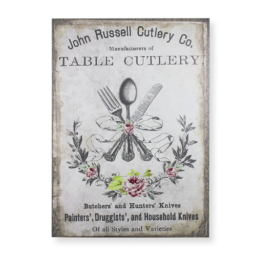 Панно "Мария-Виттория Роза и столовые приборы" 70x50x2,5см, дерево,холст