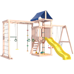 Детская площадка Fun Land неокрашенная с сеткой, рукоходом, качелями и плетенным креслом