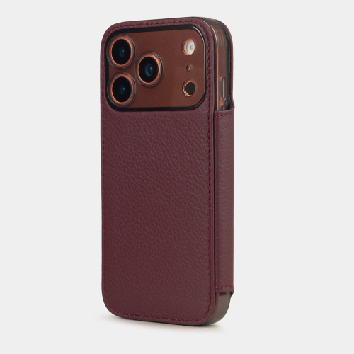 Чехол-книжка для iPhone 17 Pro Max - кожа телёнка, бордовый