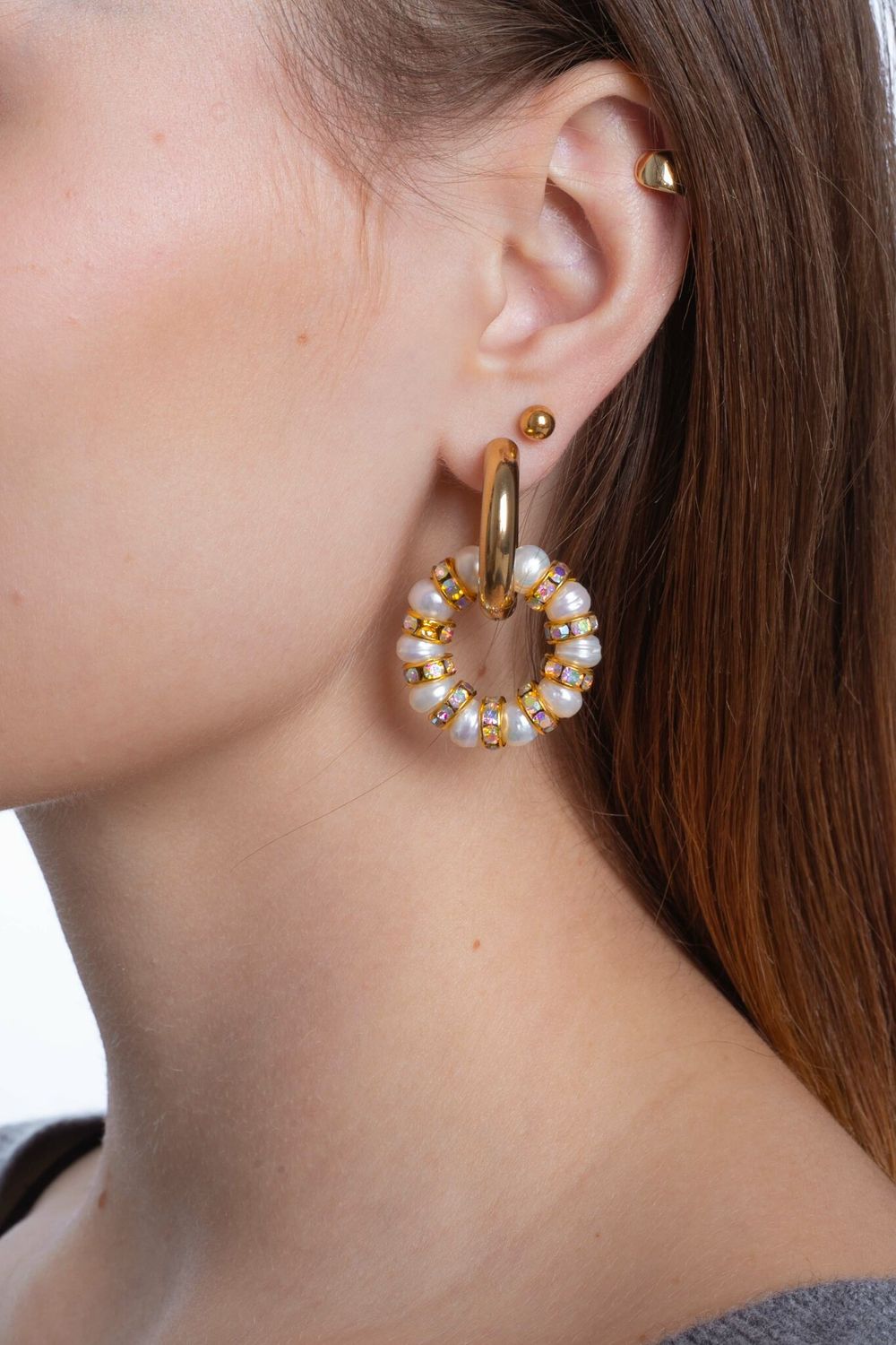 Подвеска Кольцо из жемчуга с инкрустированным разделителем