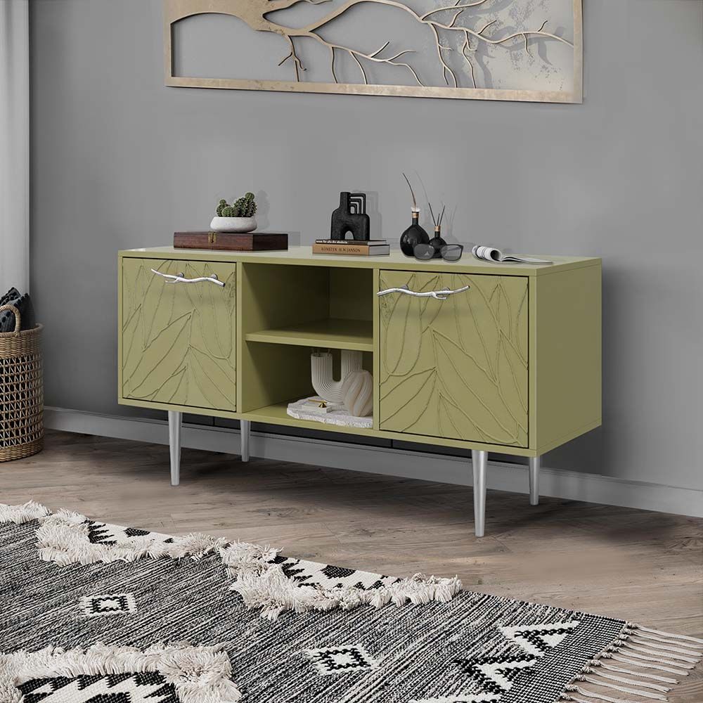 Тумба под ТВ Арт Колор leaves 117см Стайл Сильвер Зеленая олива