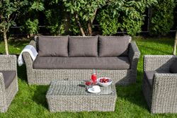 "Капучино" диван из искусственного ротанга (гиацинт) трехместный с подушками, цвет серый