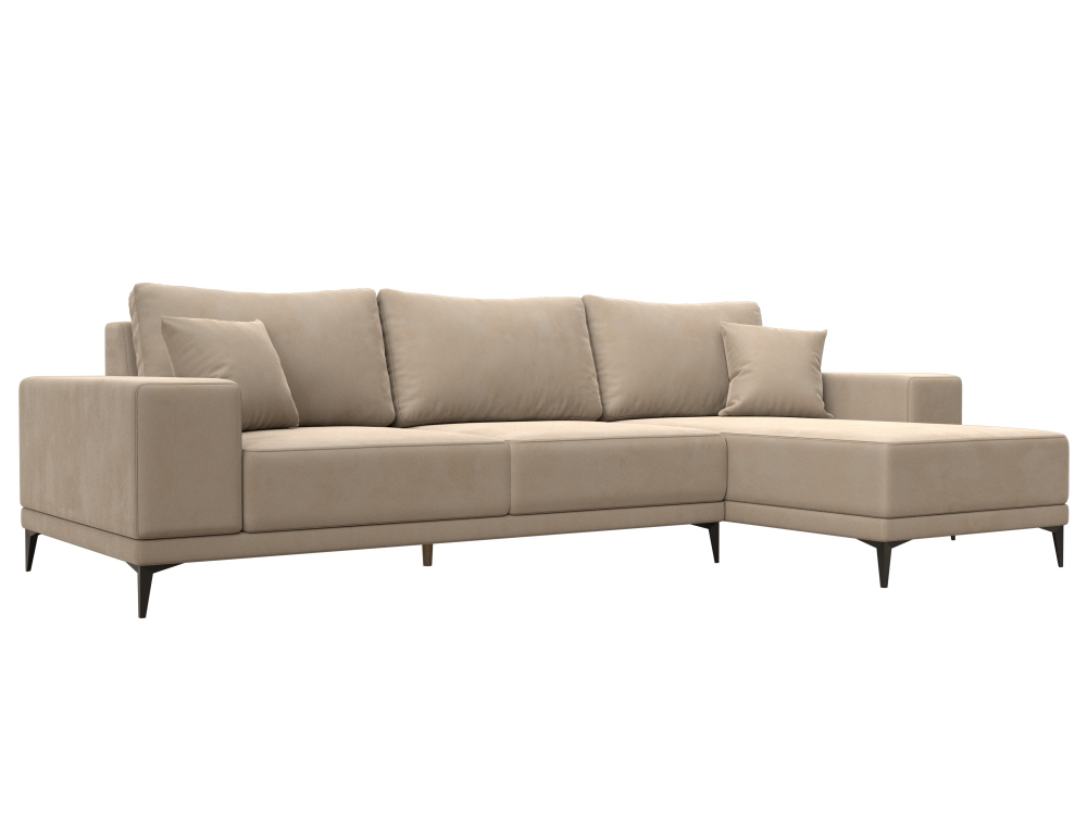 Диван угловой Льюес правый, Бежевый, Велюр, 122396