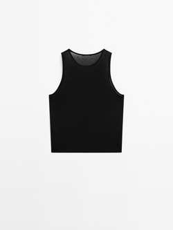 Massimo Dutti Топ из полупрозрачной ткани с круглым вырезом, черный