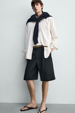 ZARA СВОБОДНЫЕ ШОРТЫ СО СКЛАДКАМИ, ЧЕРНЫЙ