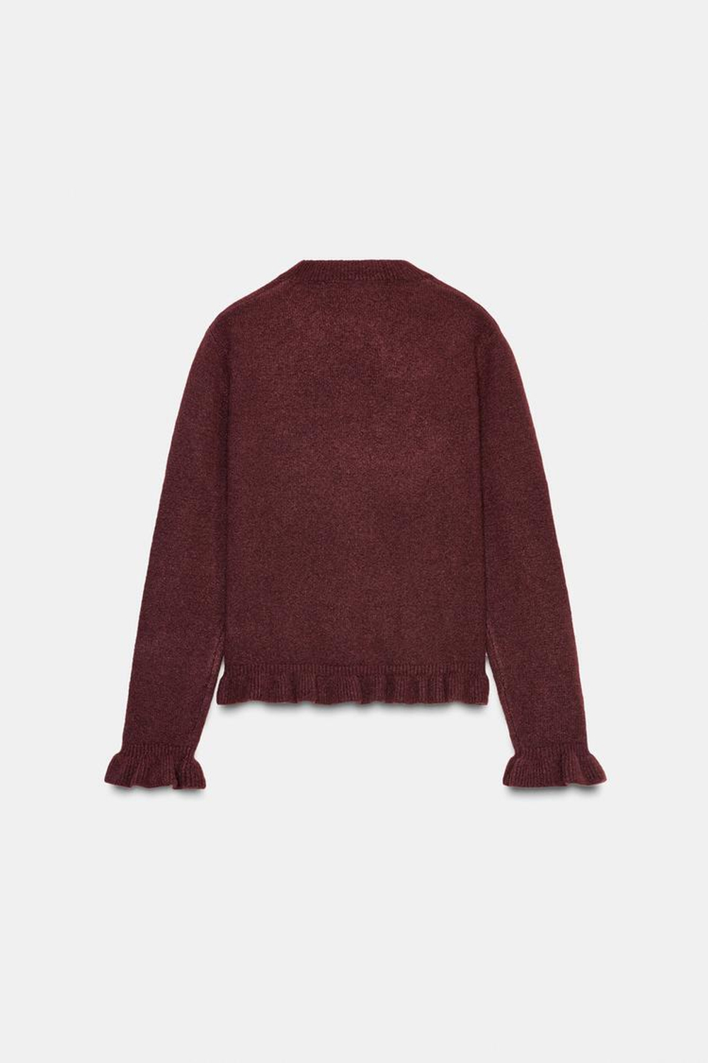 ZARА ТРИКОТАЖНЫЙ КАРДИГАН С ВОЛАНАМИ, БУРГУНДИ
