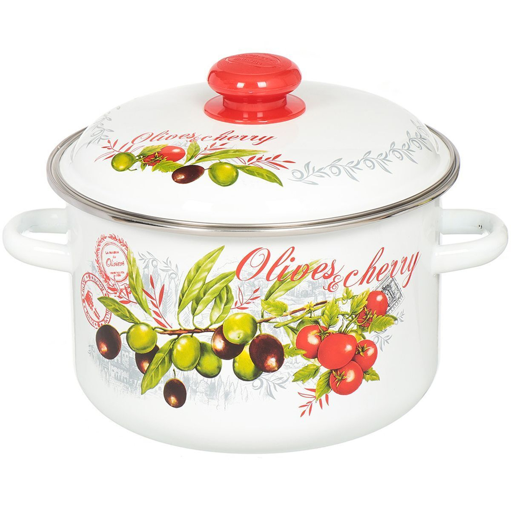 Кастрюля сталь, эмал, 4 л, с крыш, Сиб товары, Оливки и черри, 3MD201M, индукц