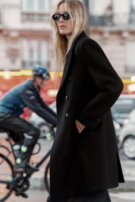 ZARA ПАЛЬТО ДВУБОРТНОЕ С ПОГОНАМИ, ЧЕРНЫЙ