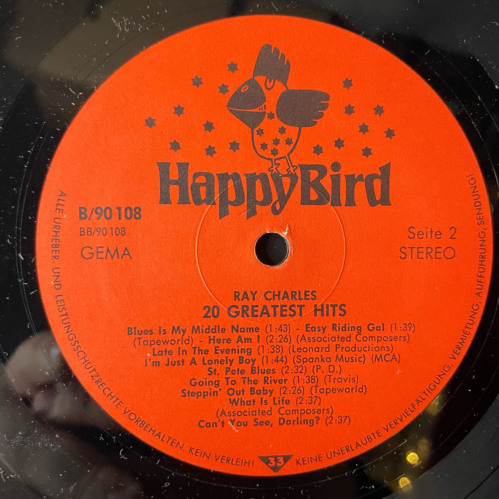 Винтажная виниловая пластинка LP Ray Charles 20 Greatest Hits (Германия 1988)