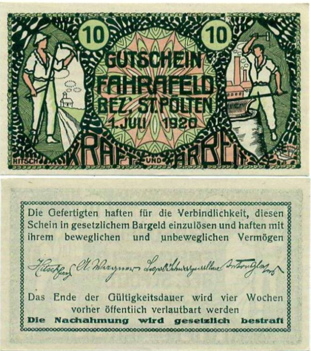 Австрия 10 геллеров 1920 Фарафельд aUNC