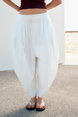 ZARA ОБЪЕМНЫЕ БРЮКИ СО СКЛАДКАМИ, СЕРО-СИНИЙ