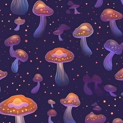 Волшебные грибы. Неоновый лес. Магические грибы