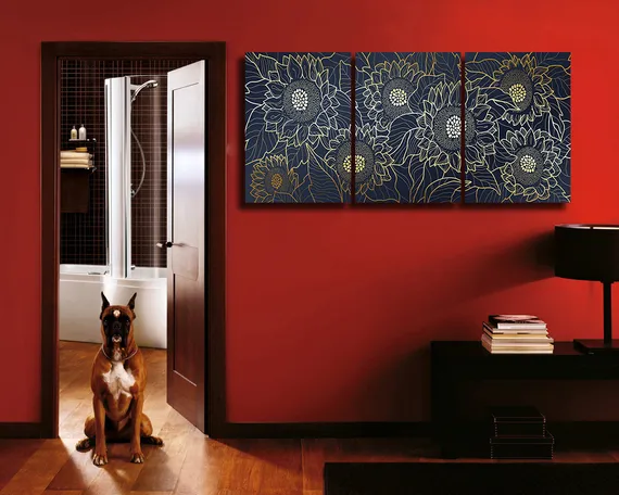 Модульная картина "Золотые подсолнухи"