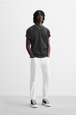 ZARA ДЖИНСЫ SKINNY FIT С РАЗРЕЗАМИ, БЕЛЫЙ