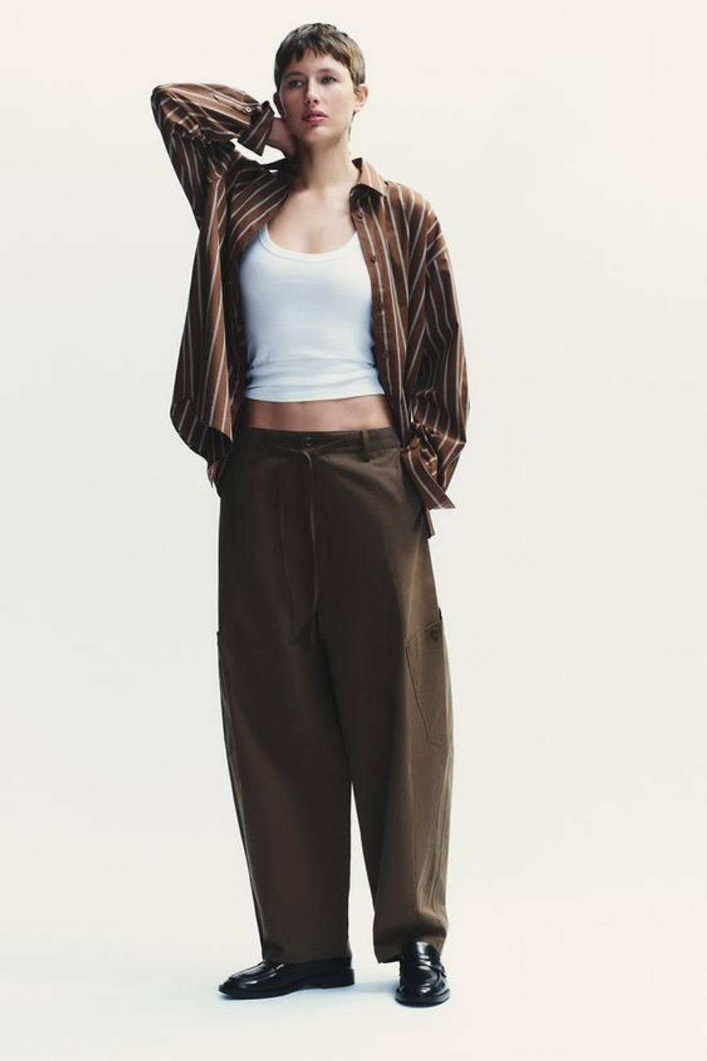 ZARA БРЮКИ-БАЛЛОНЫ КАРГО, КОРИЧНЕВЫЙ