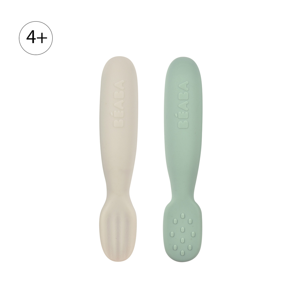 Набор силиконовых ложек-прорезыватей для первого прикорма BEABA зеленый/серый
