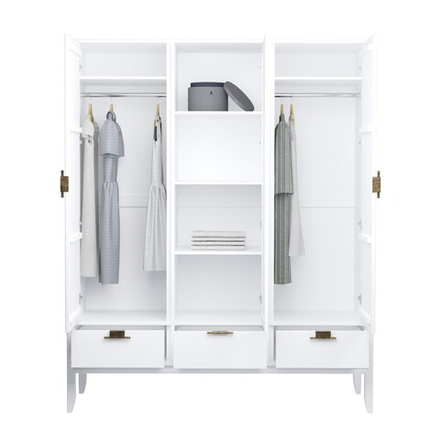 Шкаф 3х дверный с зеркалом «Бридж» белый лак