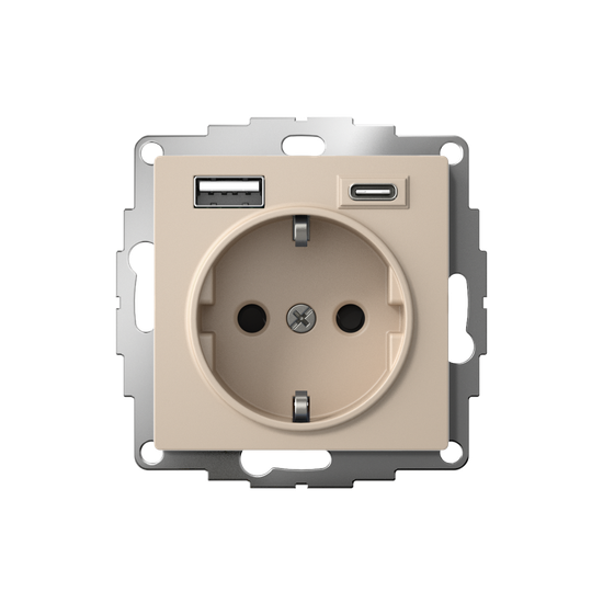 Розетка AtlasDesign 16А с 2-мя заряд. устройствами USB тип A+C 5В/2.4А/3.0А 2х5В/1.5А механизм песочн. SE ATN001232