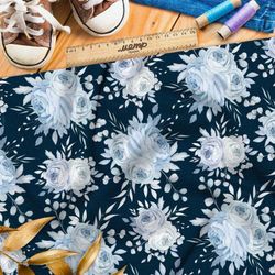 Ткань дюспо голубые пионы на синем фоне