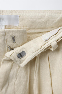 ZARA ПЛИССИРОВАННЫЕ БРЮКИ Из 100% ЛЬНА, КРЕМОВЫЙ