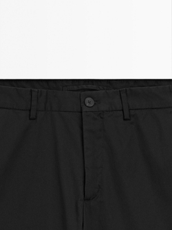 Massimo Dutti Зауженные брюки из хлопковой смесовой ткани, черный