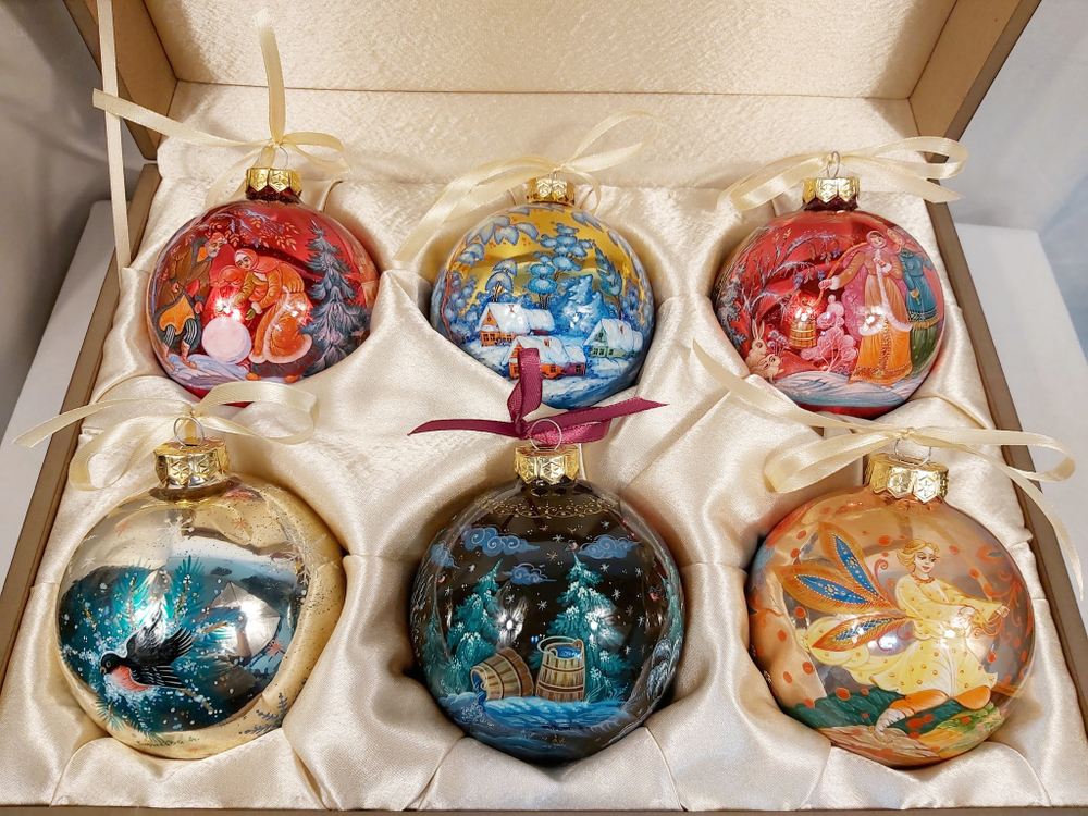 Сувенирный набор из 6-ти новогодних шаров с ручной росписью