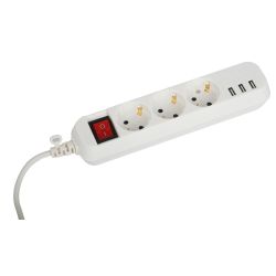 Удлинитель электрический ЭРА U-3es-5m-USB c заземлением с выключателем 3 розетки + 3xUSBA 5м 10А | Бытовые удлинители